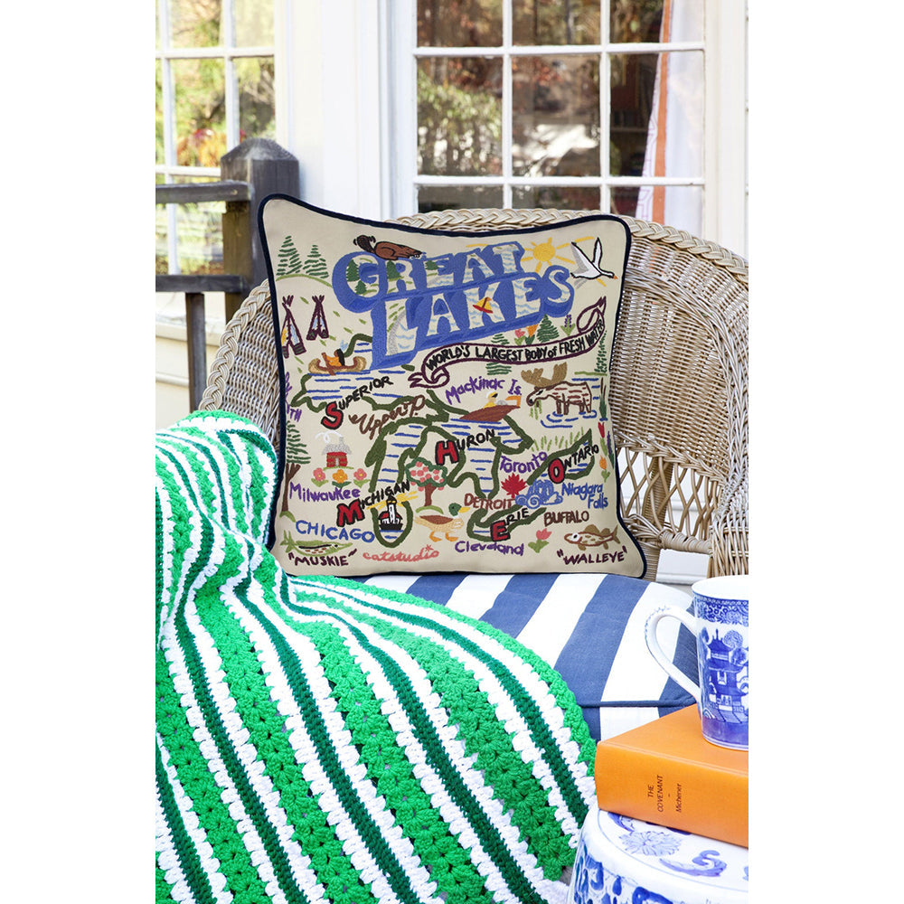 Great Lakes Hand-Embroidered Pillow from Quirks!