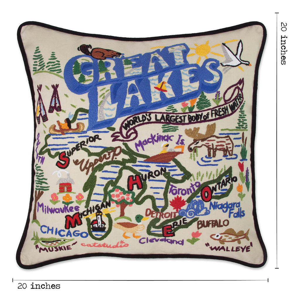 Great Lakes Hand-Embroidered Pillow from Quirks!
