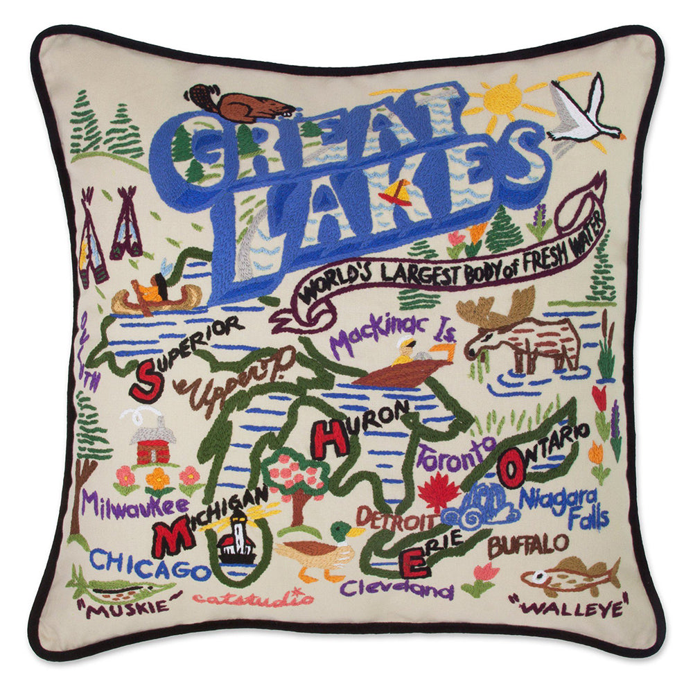 Great Lakes Hand-Embroidered Pillow from Quirks!