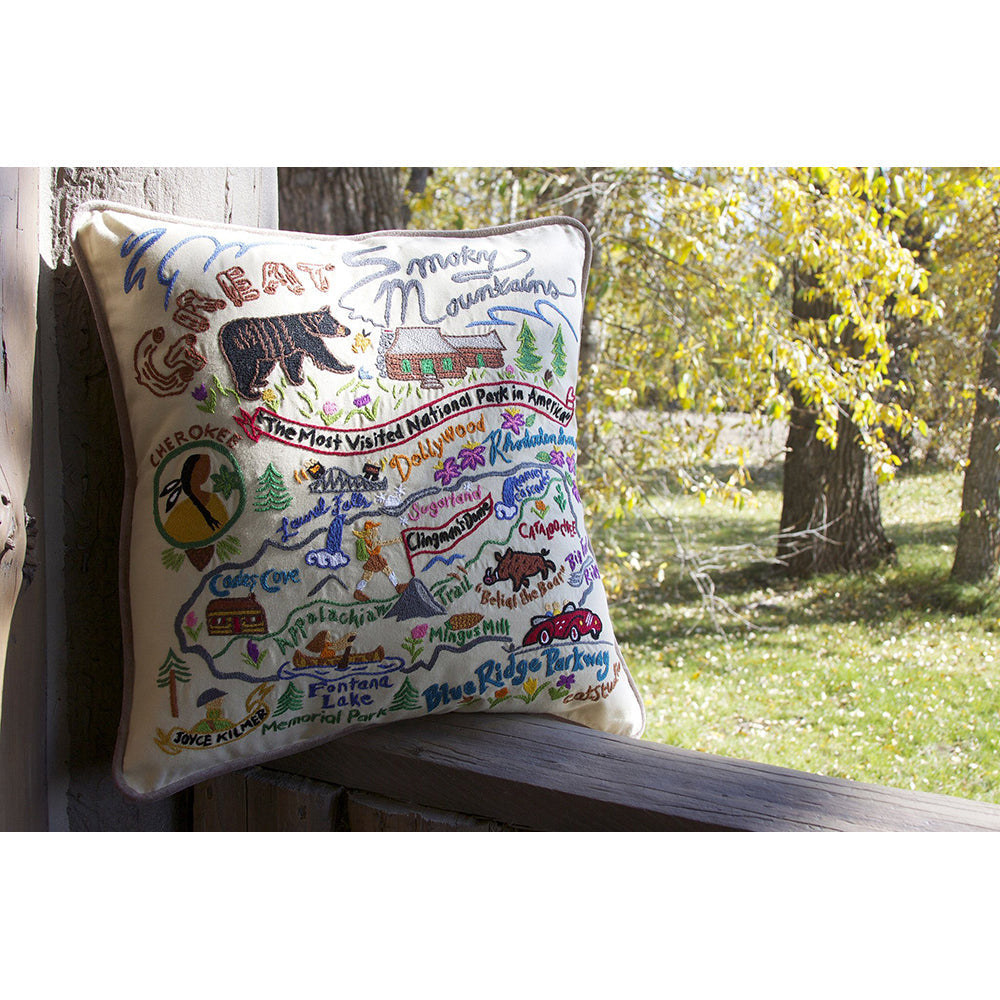 Great Smoky Mountains Hand-Embroidered Pillow from Quirks!