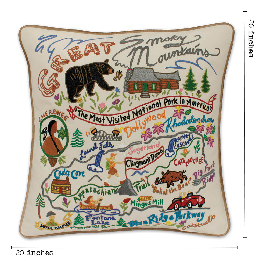 Great Smoky Mountains Hand-Embroidered Pillow from Quirks!
