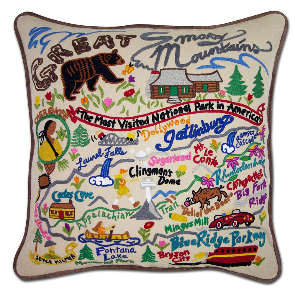 Great Smoky Mountains Hand-Embroidered Pillow from Quirks!