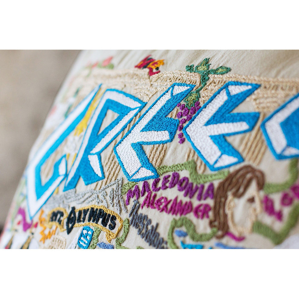 Greece Hand-Embroidered Pillow from Quirks!
