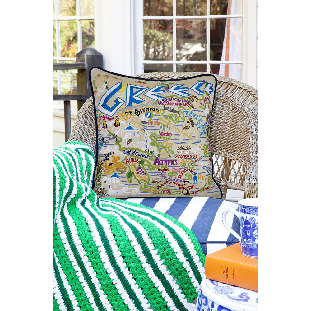 Greece Hand-Embroidered Pillow from Quirks!