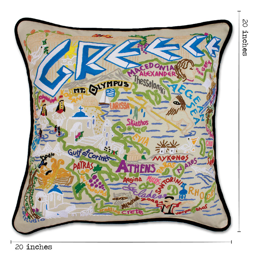 Greece Hand-Embroidered Pillow from Quirks!
