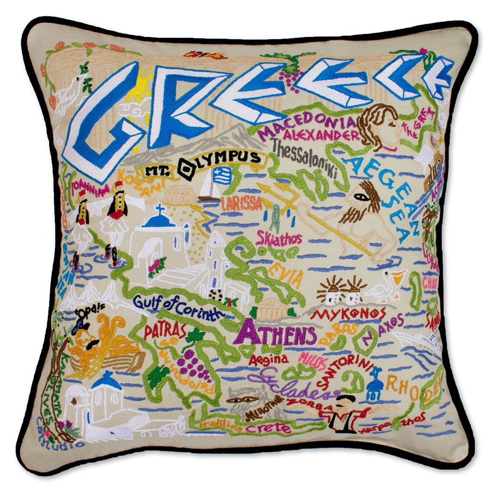 Greece Hand-Embroidered Pillow from Quirks!