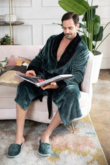 Fleece Bathrobe With Shawl Collar for Men From Lotus Linen