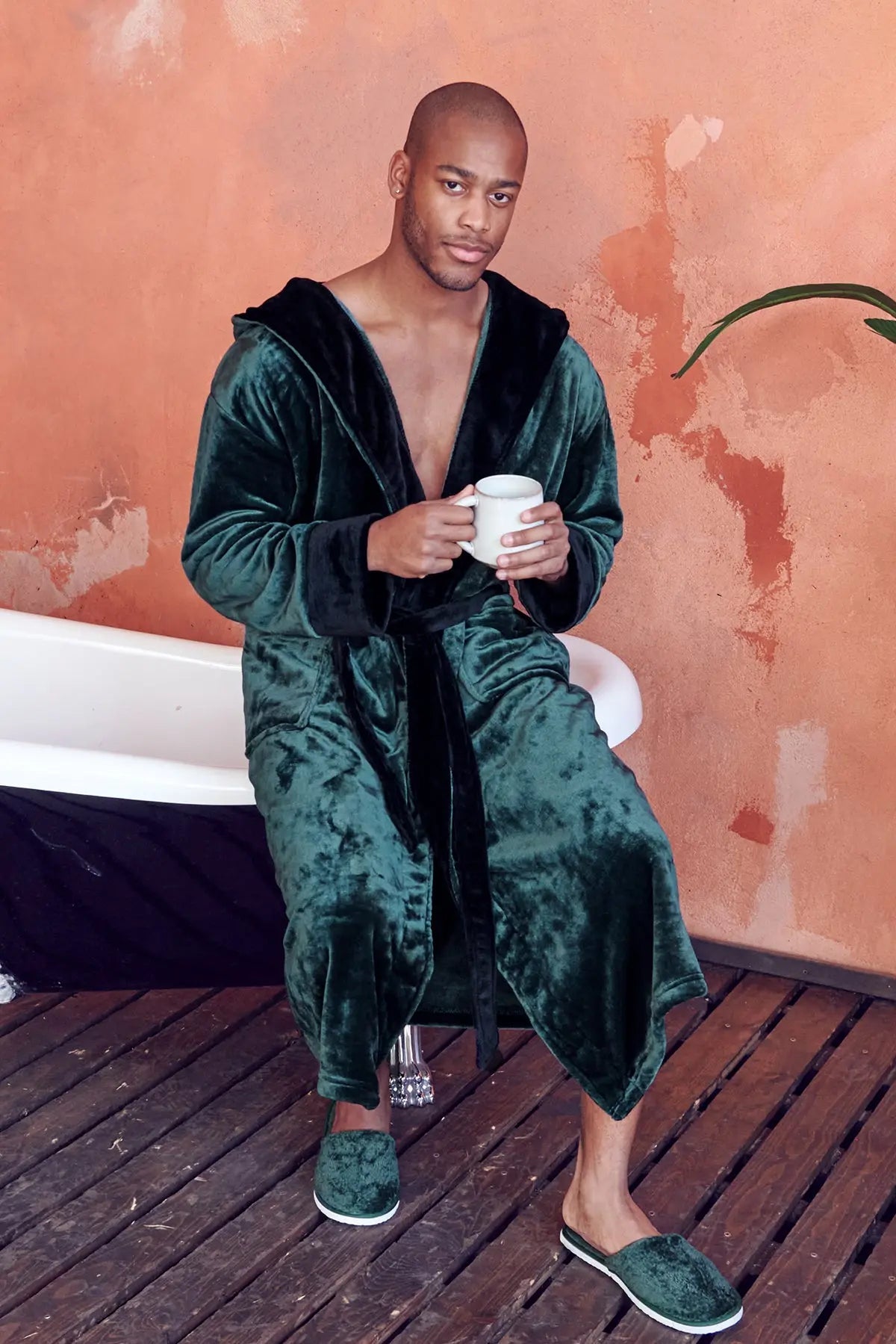 Hooded Plush Bathrobe for Men From Lotus Linen