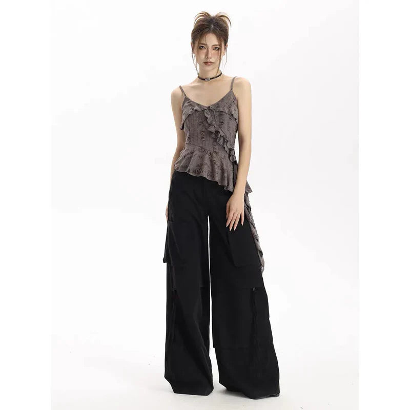 Asymmetrical Ruffle Tank Top – Grunge Y2K Punk Streetwear From Kawaii Stop