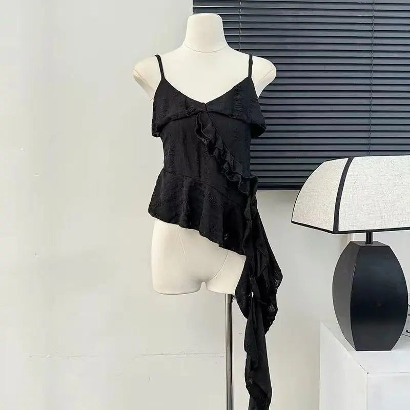Asymmetrical Ruffle Tank Top – Grunge Y2K Punk Streetwear From Kawaii Stop