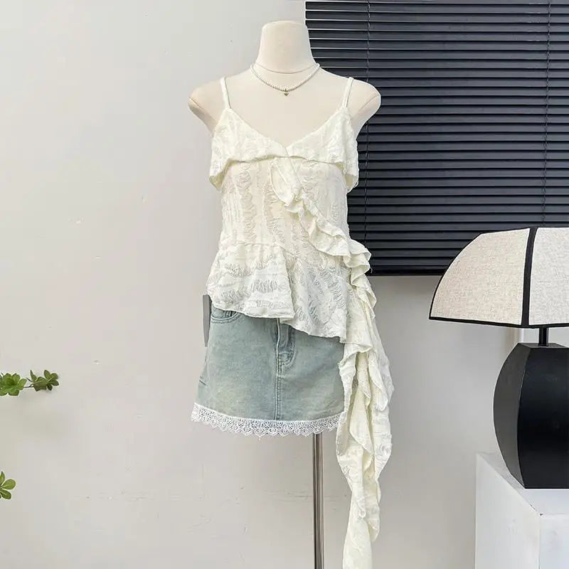 Asymmetrical Ruffle Tank Top – Grunge Y2K Punk Streetwear From Kawaii Stop