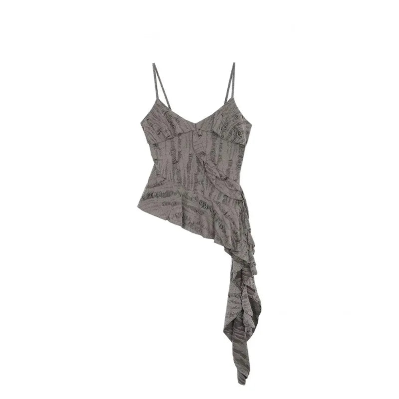 Asymmetrical Ruffle Tank Top – Grunge Y2K Punk Streetwear From Kawaii Stop