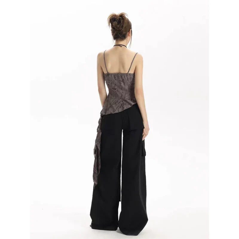Asymmetrical Ruffle Tank Top – Grunge Y2K Punk Streetwear From Kawaii Stop