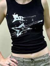 Guitar Print Tank Top - Ribbed Grunge Crop Top From Kawaii Stop