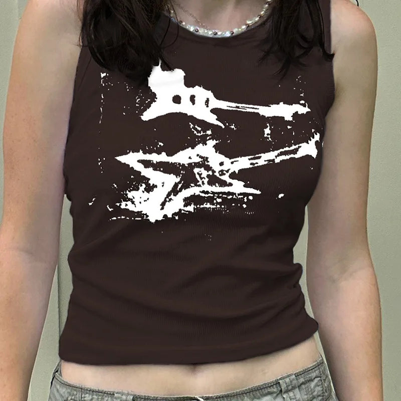Guitar Print Tank Top - Ribbed Grunge Crop Top From Kawaii Stop