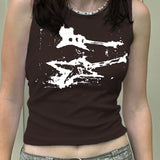 Guitar Print Tank Top - Ribbed Grunge Crop Top From Kawaii Stop