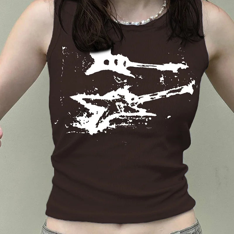 Guitar Print Tank Top - Ribbed Grunge Crop Top From Kawaii Stop