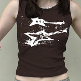 Guitar Print Tank Top - Ribbed Grunge Crop Top From Kawaii Stop