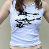 Guitar Print Tank Top - Ribbed Grunge Crop Top From Kawaii Stop