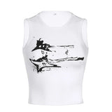 Guitar Print Tank Top - Ribbed Grunge Crop Top From Kawaii Stop