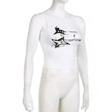 Guitar Print Tank Top - Ribbed Grunge Crop Top From Kawaii Stop