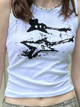 Guitar Print Tank Top - Ribbed Grunge Crop Top From Kawaii Stop