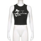 Guitar Print Tank Top - Ribbed Grunge Crop Top From Kawaii Stop