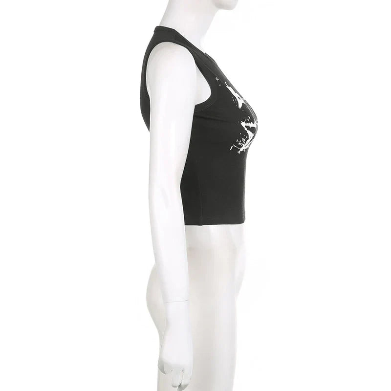 Guitar Print Tank Top - Ribbed Grunge Crop Top From Kawaii Stop