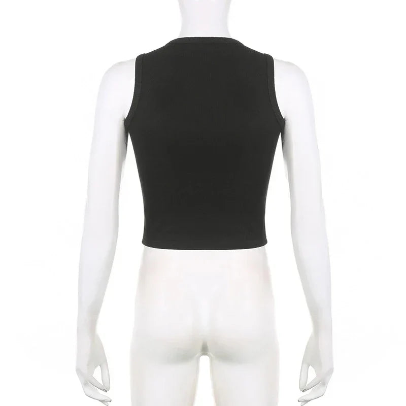 Guitar Print Tank Top - Ribbed Grunge Crop Top From Kawaii Stop