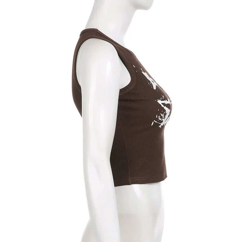 Guitar Print Tank Top - Ribbed Grunge Crop Top From Kawaii Stop