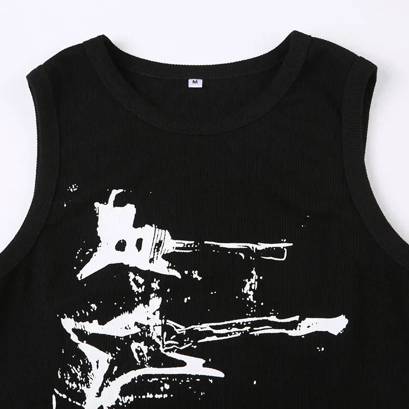 Guitar Print Tank Top - Ribbed Grunge Crop Top From Kawaii Stop