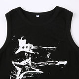 Guitar Print Tank Top - Ribbed Grunge Crop Top From Kawaii Stop