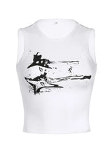 Guitar Print Tank Top - Ribbed Grunge Crop Top From Kawaii Stop