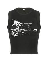 Guitar Print Tank Top - Ribbed Grunge Crop Top From Kawaii Stop