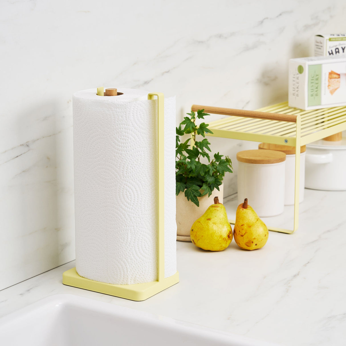 Paper Towel Holder - Steel + Wood - Yellow Pear from Yamazaki Home