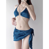 Black Chain Ring Halter Bikini Set – Korean Sexy Swimwear 3PCS Skirt from Kawaii Stop