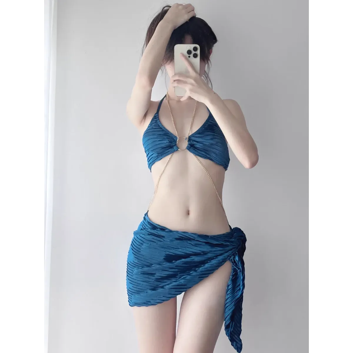 Black Chain Ring Halter Bikini Set – Korean Sexy Swimwear 3PCS Skirt from Kawaii Stop