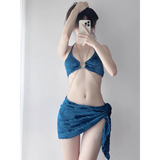 Black Chain Ring Halter Bikini Set – Korean Sexy Swimwear 3PCS Skirt from Kawaii Stop