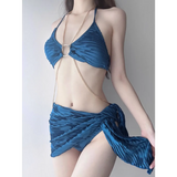 Black Chain Ring Halter Bikini Set – Korean Sexy Swimwear 3PCS Skirt from Kawaii Stop