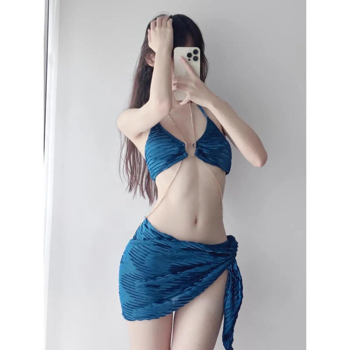 Black Chain Ring Halter Bikini Set – Korean Sexy Swimwear 3PCS Skirt from Kawaii Stop