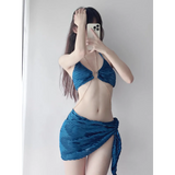 Black Chain Ring Halter Bikini Set – Korean Sexy Swimwear 3PCS Skirt from Kawaii Stop