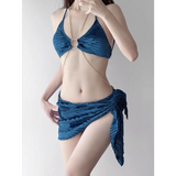Black Chain Ring Halter Bikini Set – Korean Sexy Swimwear 3PCS Skirt from Kawaii Stop