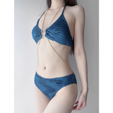 Black Chain Ring Halter Bikini Set – Korean Sexy Swimwear 3PCS Skirt from Kawaii Stop