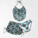 Brown Tie-Dye Halter Bikini Set – Korean 3pcs Skirt Swimwear from Kawaii Stop