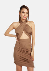 Halter Asymmetrical Ruched Dress from London Rag International