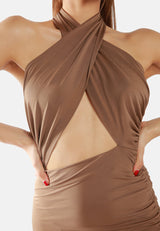 Halter Asymmetrical Ruched Dress from London Rag International