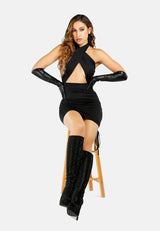 Halter Asymmetrical Ruched Dress from London Rag International