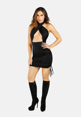 Halter Asymmetrical Ruched Dress from London Rag International