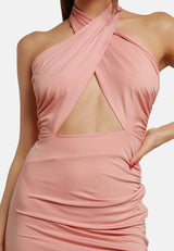 Halter Asymmetrical Ruched Dress from London Rag International