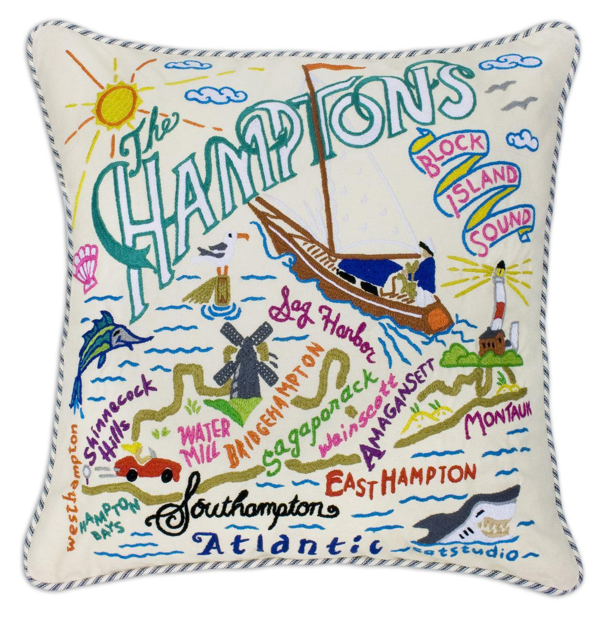 Hamptons Hand-Embroidered Pillow from Quirks!